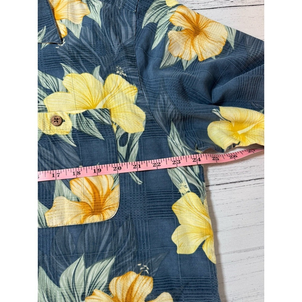 Banana Cabana Floral Buttondown 100% Silk Mens Large Blue Hawaiian Vacation - Picture 6 of 11